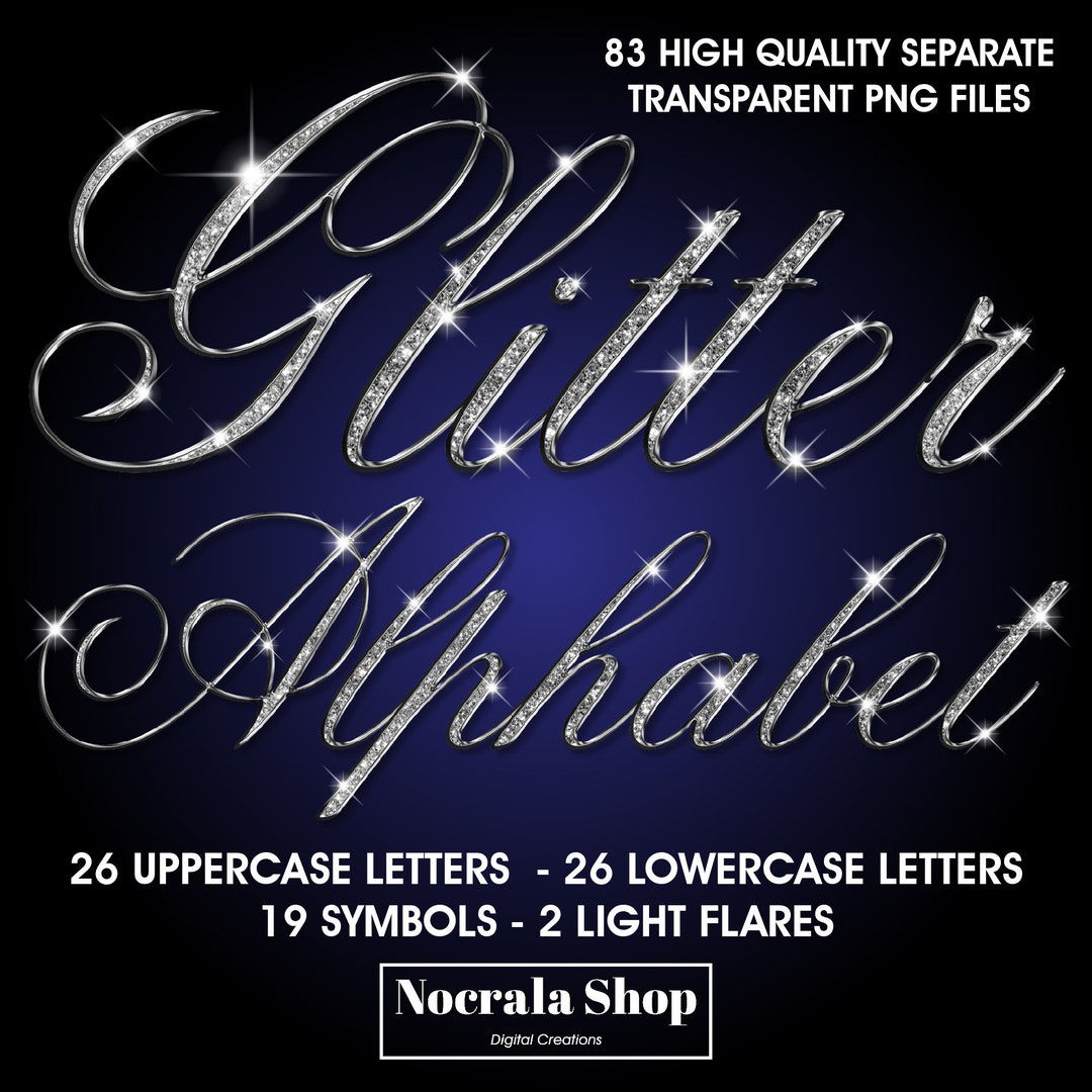 Silver Glitter Cursive Alphabet Clipart, PNG Clip Art, High Shine ...
