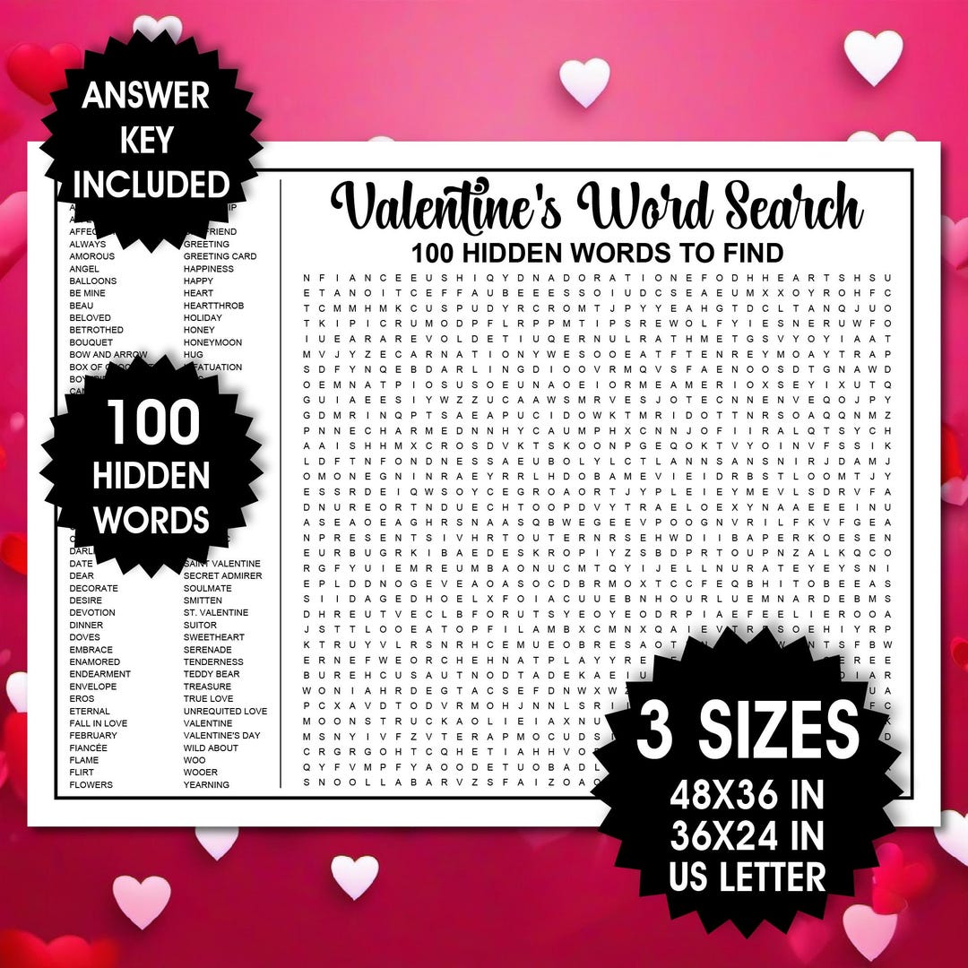 Giant Valentine's Word Search, Valentine's Party Game, Galentine's ...