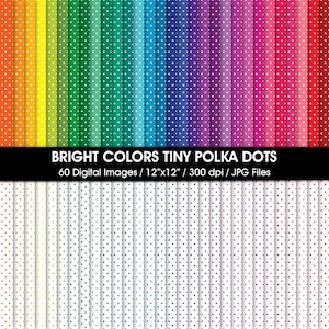 60 Bright Colors Tiny Polka Dots Digital Paper, Bright Colors scrapbook papers, instant download, 60 Seamless Pattern scrapbook papers