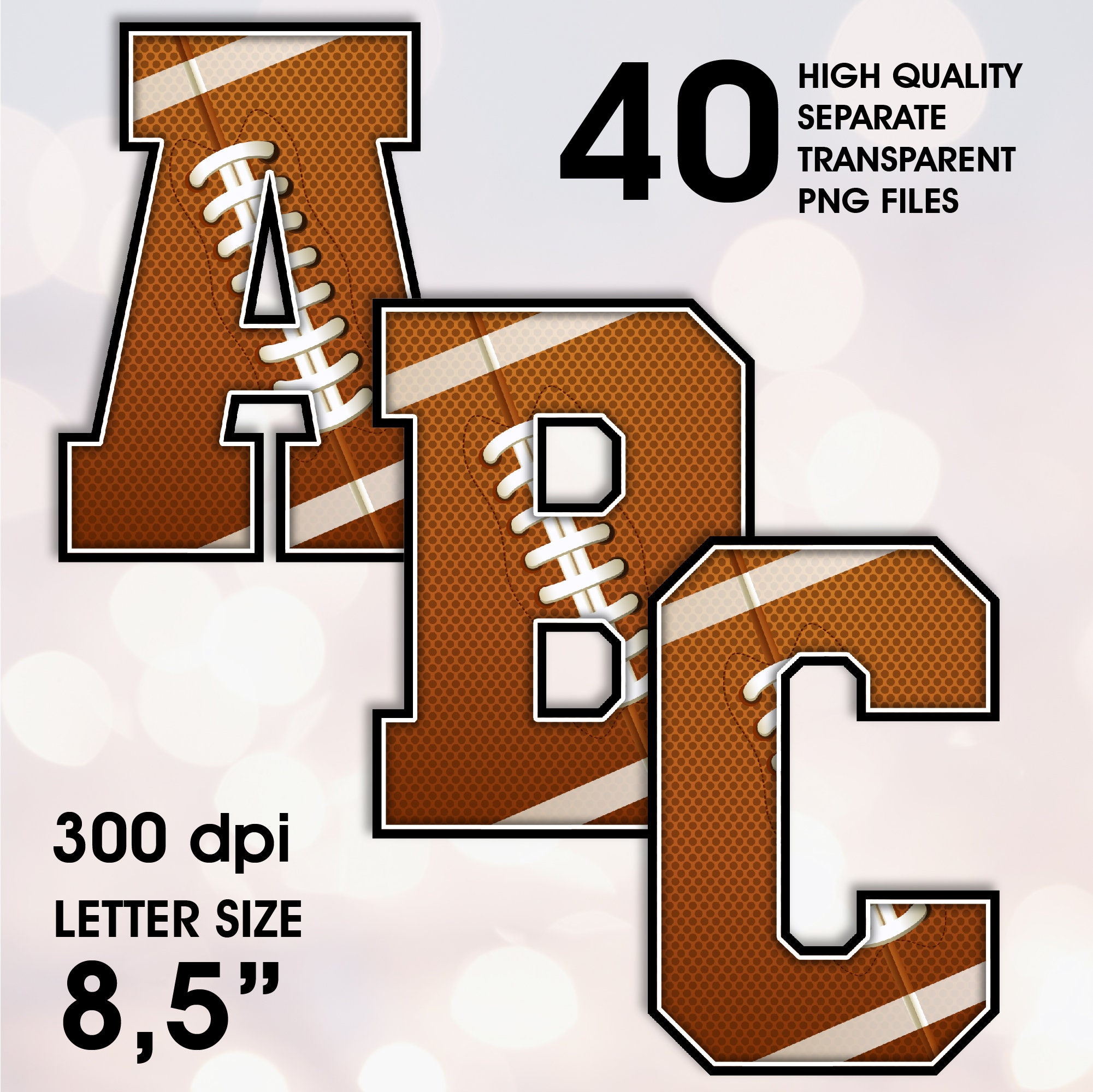 Football Alphabet Clipart, Sport Letters, Numbers, Symbols (PNG Digital ...
