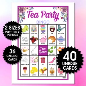40 Tea Party Bingo Cards, Tea Party Game, Tea Party Activity, Birthday or Bridal Shower Bingo, Gold Bingo, Cute Bingo Game, PDF File
