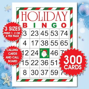 300 Holiday Bingo Cards, 1, 2, or 4 Per Page, Christmas Game, Holiday Bingo Game, Fun Christmas Game, PDF Download, Christmas Party Activity