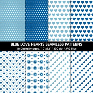 40 Blue Love Hearts Seamless Pattern Digital Papers, Printable ...