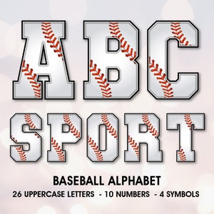 Imágenes prediseñadas del alfabeto de béisbol, imágenes prediseñadas digitales PNG, letras de béisbol, alfabeto deportivo, letras de béisbol universitarias