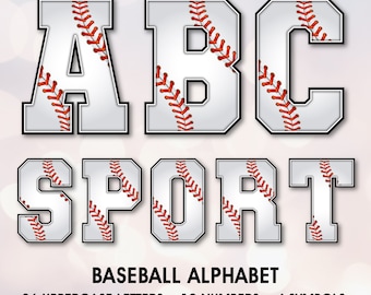 Honkbal alfabet clipart, sportletters, cijfers, symbolen (digitale png-download)