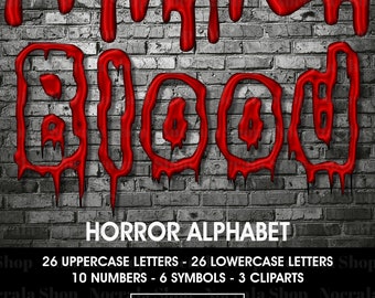 Red Blood Dripping Alphabet Clipart, Horror PNG Letters (Digital Download)