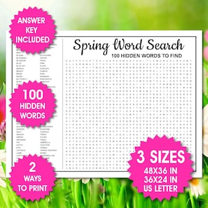 Giant Spring Word Search, Spring Brake Fun Game, Printable Spring Word Search, Large Word Search, Giant Poster Word Search, PDF Files