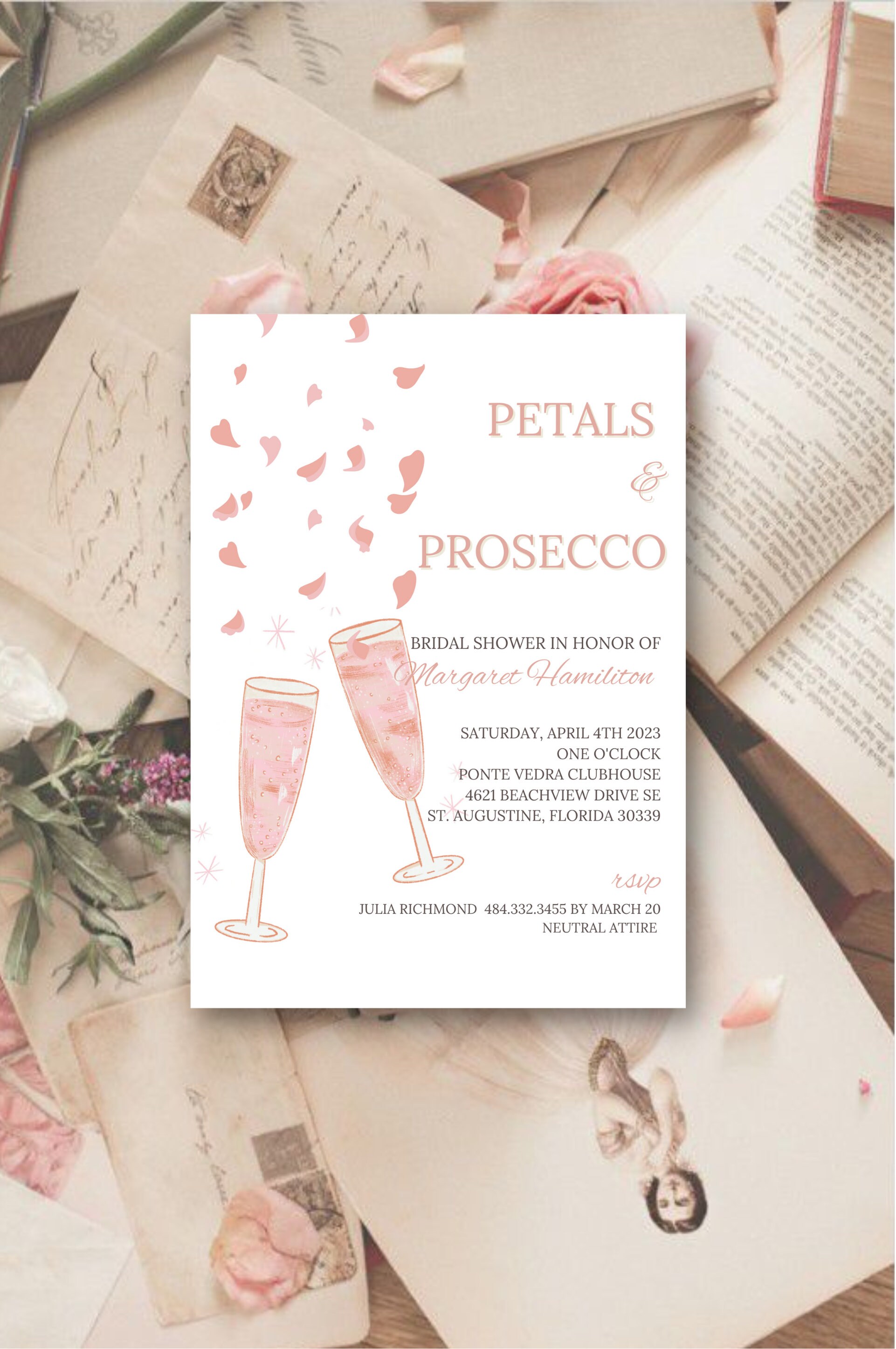 Petals &amp; Prosecco Bridal Shower Invitation, Editable Bridal Shower ...