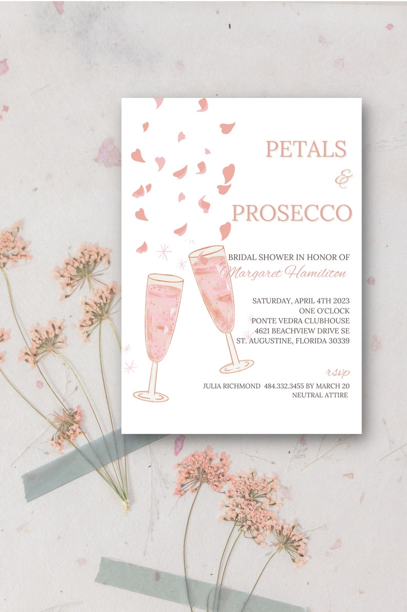 Petals &amp; Prosecco Bridal Shower Invitation, Editable Bridal Shower ...