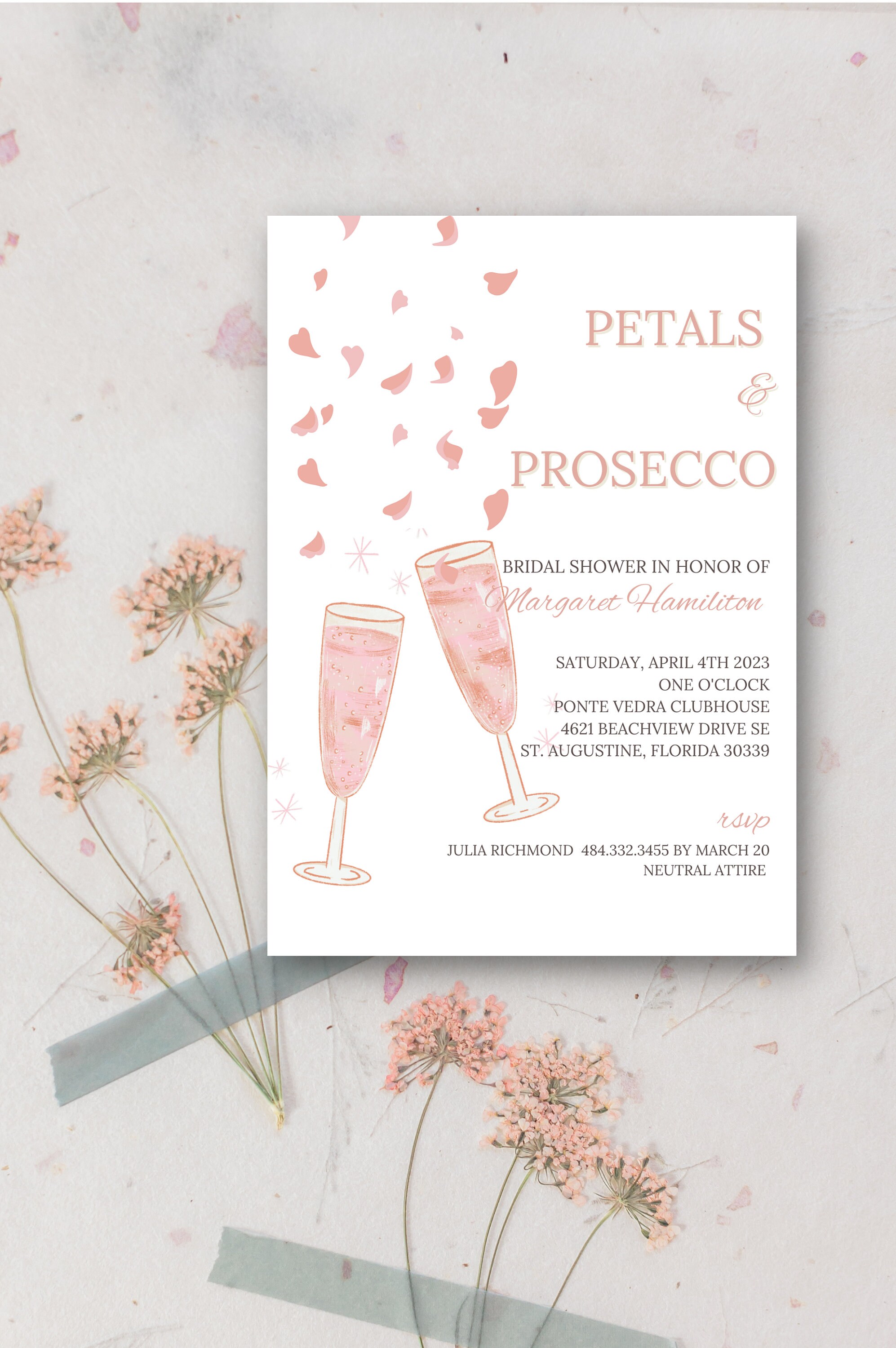 Petals &amp; Prosecco Bridal Shower Invitation, Editable Bridal Shower ...