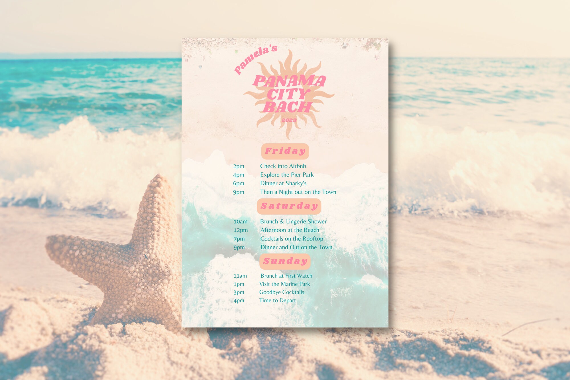 Panama City Beach Bachelorette Party Itinerary Template, PCB Editable