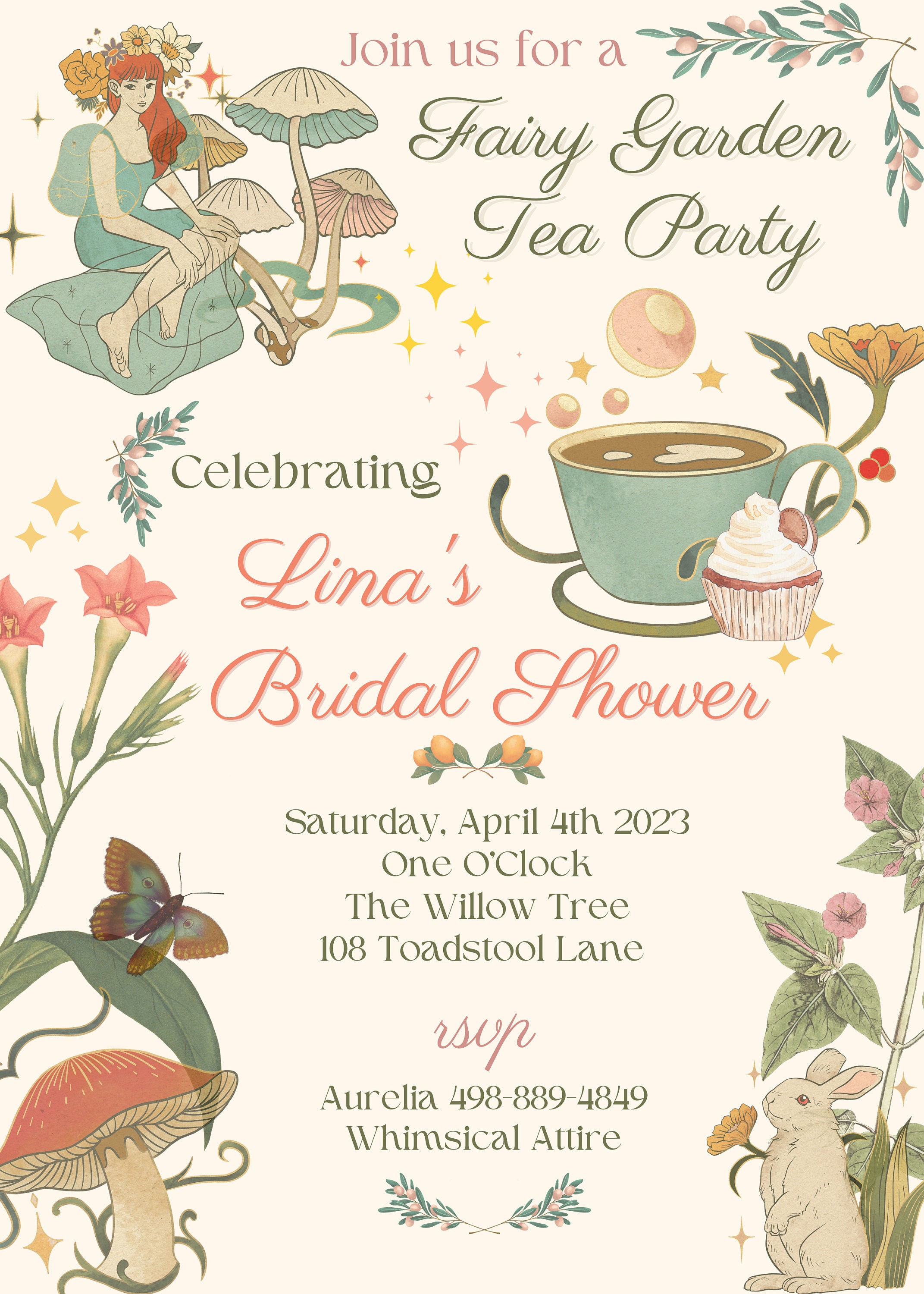 Fairy Garden Bridal Shower Invitation: Toadstool Tea Party (digital  Download) - Etsy Israel, image size:2143x3000