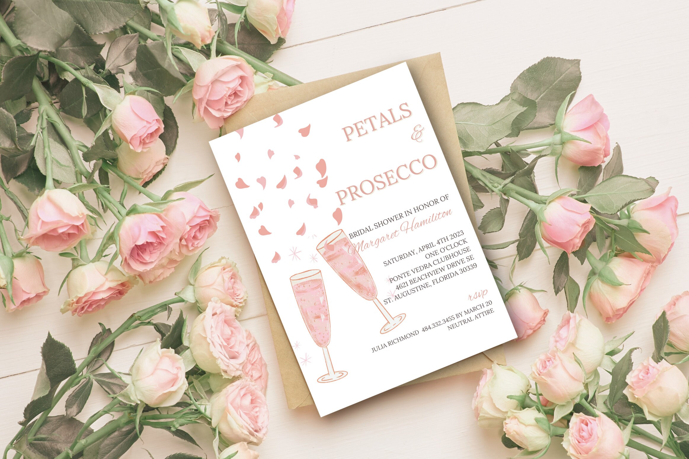 Petals &amp; Prosecco Bridal Shower Invitation, Editable Bridal Shower ...