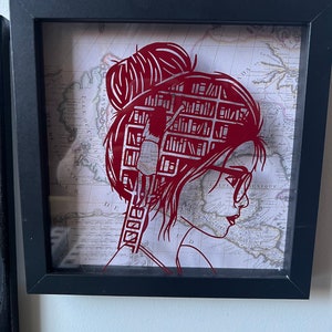 Shadow Box Wohnkultur Mädchen, das Bücher Buch-Liebhaber-Wand-Schreibtisch-Kunst liebt