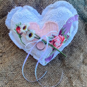 Heart Shaped Wedding Ring Pillow with Vintage Roses