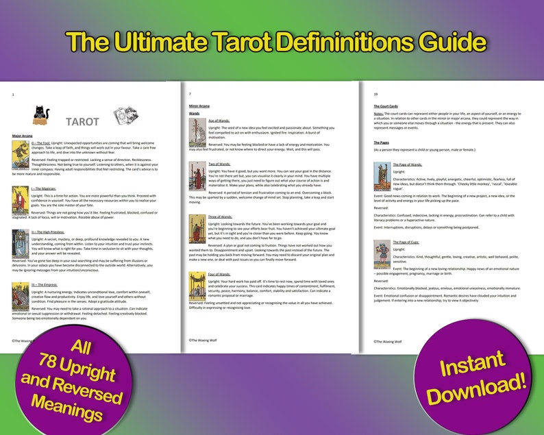 Tarot cheat sheet tarot guide book tarot summary learn etsy