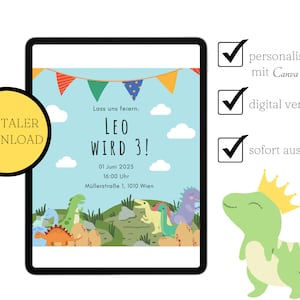 Digital Birthday Invitation Personalized Editable Printable in Canva Download Kids Birthday Boys Dinos Party Birthday