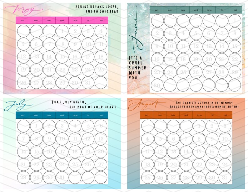 Taylor Swift Lyrics 2024 Printable Calendar Etsy