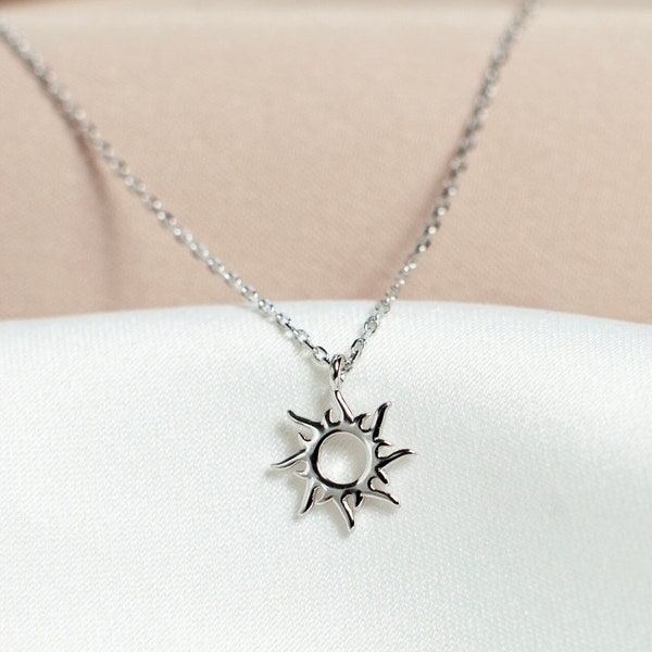 Sun Burst Dainty Pendant On Sterling Silver Chain Necklace, Anniversary Gift For Wife, Girlfriend Gifts, Birthday Gifts