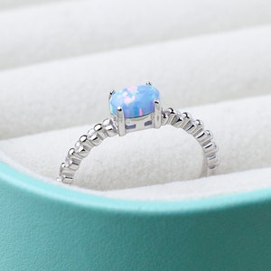 Dainty Blue Opal Ring, Sterling Silver Ring, Silver Ring For Her, Anniversary Gift For Women, Best Friend Gift, Feminine Design Ring