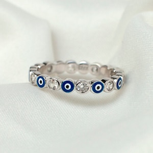 Evil Eye Sterling Silver Ring, Dainty Stackable Ring, Birthday Gifts, Jewelry For Women, Minimalist Jewelry, Trending Jewelry For Women