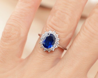 Royal Blue Diamond Ring, Silver Ring, Gold Rings For Her, Anniversary Gifts For Women, Best Friend Birthday Gift, Feminine Design Ring