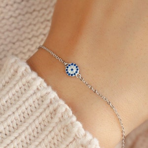 Evil Eye Sterling Silver Bracelet For Her, Best Friend Bracelet, Birthday Gifts, Jewelry For Women, Graduation Gifts, Bracelet For Girl