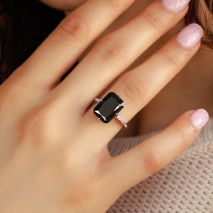 Black Diamond Solitaire Ring Sterling Silver, Ring Gift For Women, Statement Ring, Dainty Ring, Mother&#39;s Day Gift, Engagement Ring, Jewelry