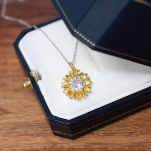 Sunflower Necklace, Sterling Silver Necklace, Flower Necklace, Gift For Girlfriend, Birthday Gift, Graduation Gift, Anniversary Necklace