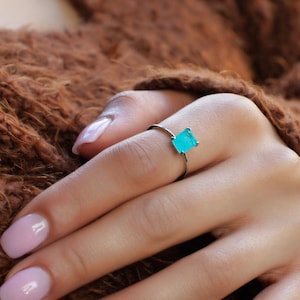Turquoise Stone Ring, Stackable Sterling Silver Ring, Silver Rings For Her, Anniversary Gifts For Women, Girlfriend Birthday Gift, Ring Gift