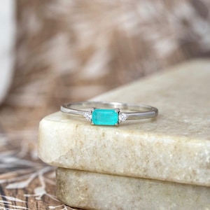 Turquoise Stone Stackable Sterling Silver Ring, Silver Rings For Her, Anniversary Gifts For Women, Girlfriend Birthday Gift