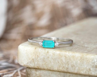 Turquoise Stone Stackable Sterling Silver Ring, Silver Rings For Her, Anniversary Gifts For Women, Girlfriend Birthday Gift