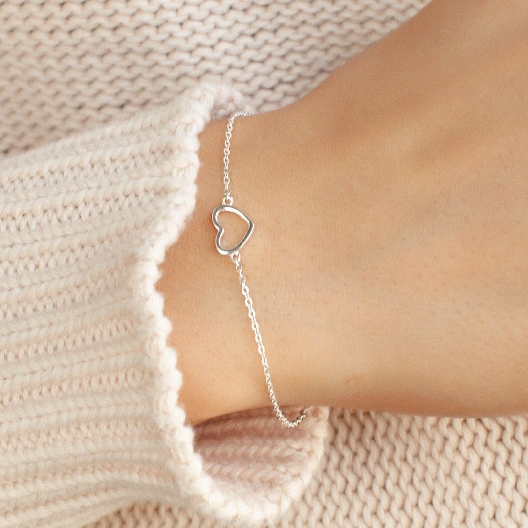 Love Heart Sterling Silver Bracelet Inch