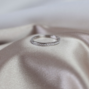 Stackable Sterling Silver Diamond Ring, Feminine Design Ring, Adorable Ring, Wedding Band, Mother&#39;s Day Gift, Cute Gift Diamond Ring For Her