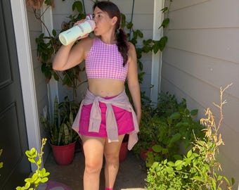 4 in 1 Reversible Women’s Handmade Swim Top Hot Pink & Gingham