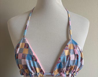 Cottage Core Patchwork Handgemachte Reversible String Bikini Swim Top