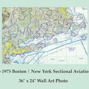 Vintage 1975 Boston | New York, FAA Pilot Aviation Sectional Chart, Fathers Day Gift, Vintage wall art, Photo, MA, NY
