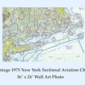 Vintage 1975 New York Pilot Aviation Sectional Chart, Fathers Day Gift, Vintage wall art, Photo, CT, RI, Southern MA
