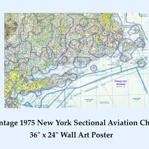 Vintage 1975 New York Pilot Aviation Sectional Chart, Fathers Day Gift, Vintage wall art, Poster, CT, RI, Southern MA