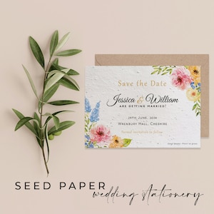 Papier ensemencé plantable Save the Date carte d’invitation, invitations de mariage durables, papier de graines biodégradable écologique - Summer Blooms