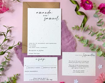 Plantable Wedding Invitations | Seed Paper Wedding Invites with Envelopes | Eco Friendly Biodegradable Stationery | Love Is In The Air