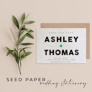 Papier ensemencé plantable Save the Date carte d’invitation, invitations de mariage durables, papier de graines biodégradable écologique -Letterpress