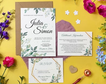 Plantable Wedding Invitations | Seed Paper Wedding Invites with Envelopes | Eco Friendly Biodegradable Stationery | Greenery