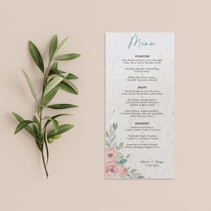 PAPEL CON SEMILLA PLANTABLE - Un menú de boda de papel con semillas plantable ecológico y sostenible para un futuro verde - Jardín de rosas