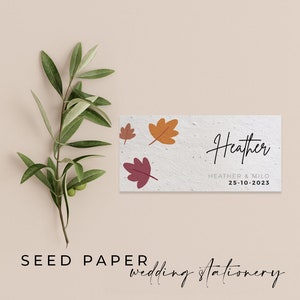 PAPIER DE GRAINES À PLANTER - Cartes de place de mariage en papier de semences biodégradables et à planter pour une journée spéciale respectueuse de l'environnement et durable qui tombe pour vous
