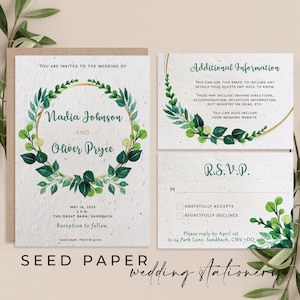 CARTÃO DE SEMENTES PARA CASAMENTO, Cartões de Sementes Plantáveis, Papelaria para Casamento, Cartões de Sementes para Convite com Envelopes, Biodegradável - Folhagem