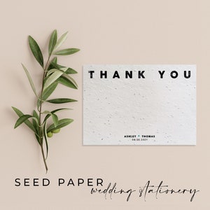 PAPIER DE GRAINES PLANTABLES - Cartes de remerciement de mariage en papier de graines plantables pour une célébration écologique parfaite ! - Typographie