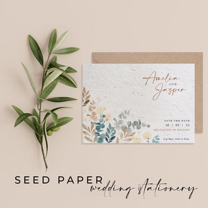 Carta PLANTABLE SEEDED Save the Date biglietto d'invito, Inviti di nozze sostenibili, Carta di semi biodegradabile ecologica - Saddleworth