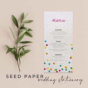 PAPEL CON SEMILLAS PLANTABLES - Un menú de bodas de papel con semillas plantables, ecológico y sostenible, para un futuro ecológico - Dotty About You
