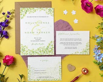Plantable Wedding Invitations | Seed Paper Wedding Invites with Envelopes | Eco Friendly Biodegradable Stationery | Lemon Tree